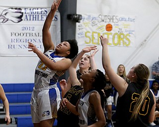 Valley Christian's Ne'Syiah Taylor (23) goes up for two under the net in the fourth quarter of an OHSAA high school basketball game, Saturday, Feb. 10, 2018, in Youngstown. Garfield won 64-58...(Nikos Frazier | The Vindicator)