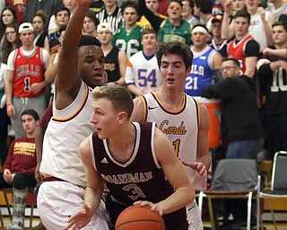             ROBERT  K. YOSAY | THE VINDICATOR..Boardmn at Cardinal Mooney ..Carey Palermo Mooney Coach# 3 holden lipke drives by #0 Terrel Brown ad #11  Anthony Fire