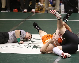 Canfield 285 pound wrestler Daniel Kapalko pins Claymont 285 pound wrestler Lyle Clark in the quarter finals of the OHSAA State Wrestling Dual Team Tournament, Sunday, Feb. 11, 2018, at Ohio State University's St. John Arena in Columbus...(Nikos Frazier | The Vindicator)