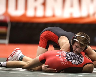 Canfield 106 pound wrestler Ethan Fletcher pins Wauseon 106 pound wrestler Damon Molina in the semi finals of the OHSAA State Wrestling Dual Team Tournament, Sunday, Feb. 11, 2018, at Ohio State University's St. John Arena in Columbus...(Nikos Frazier | The Vindicator)