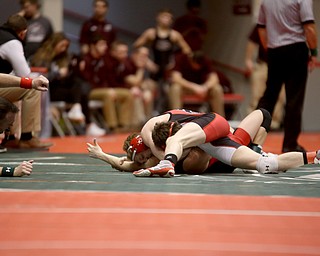 Wauseon 120 pound wrestler Alex Slattman pins Canfield 120 pound wrestler Nick Barber in the semi finals of the OHSAA State Wrestling Dual Team Tournament, Sunday, Feb. 11, 2018, at Ohio State University's St. John Arena in Columbus...(Nikos Frazier | The Vindicator)