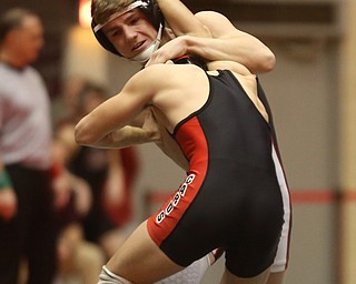 Wauseon 126 pound wrestler Nolan Ray and Canfield 126 pound wrestler McCoy Watkinsin the semi finals of the OHSAA State Wrestling Dual Team Tournament, Sunday, Feb. 11, 2018, at Ohio State University's St. John Arena in Columbus...(Nikos Frazier | The Vindicator)