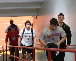 The Canfield wrestling team exits the arena floor after loosing to Wauseon, 33-28, in the semi finals of the OHSAA State Wrestling Dual Team Tournament, Sunday, Feb. 11, 2018, at Ohio State University's St. John Arena in Columbus...(Nikos Frazier | The Vindicator)