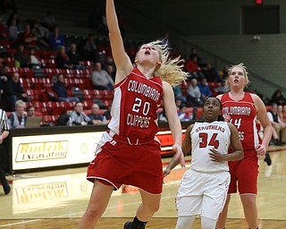 Columbiana's Alexis Cross (20) goes up for a layup in the second quarter of an OHSAA high school basketball game, Monday, Feb. 12, 2018, in Struthers. Struthers won 61-52...(Nikos Frazier | The Vindicator)