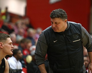 Oakland head coach Greg Kampe shouts "Are you F@#$%#$% kidding me?" in the first half of an NCAA Horizon League college basketball game, Wednesday, Feb. 14, 2018, in Youngstown. YSU won 75-73...(Nikos Frazier | The Vindicator)