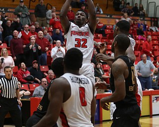 Youngstown State guard Garrett Covington (32) with the buzzer beater two point basket to end the second half of an NCAA Horizon League college basketball game, Wednesday, Feb. 14, 2018, in Youngstown. YSU won 75-73...(Nikos Frazier | The Vindicator)