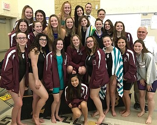 Neighors | Submitted .The Boardman swim and dive team captured first place in 20 out of 24 events, broke one school record, seven A.A.C. Conference records and broke five pool records while winning the team competitions at the 2018 A.A.C. Championships at Warren G. Harding High School. Pictured is the Lady Spartans swim and dive team.