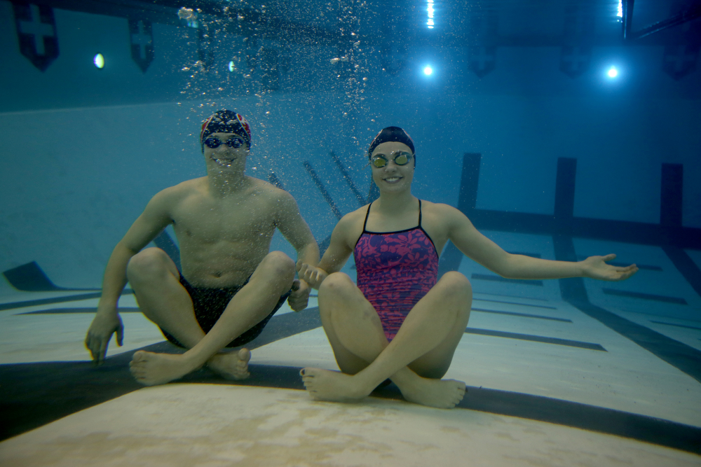 Jake Lawrence and Gia Direnzo pose for a photo, Wednesday, Feb. 14, 2018, at the Youngstown State University Natatorium in Youngstown...(Nikos Frazier | The Vindicator)