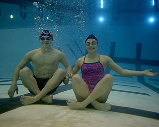 Jake Lawrence and Gia Direnzo pose for a photo, Wednesday, Feb. 14, 2018, at the Youngstown State University Natatorium in Youngstown...(Nikos Frazier | The Vindicator)