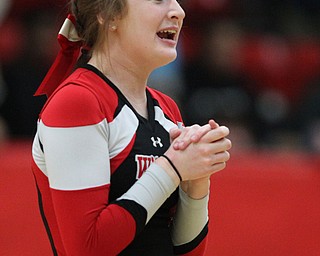 Struthers freshman cheerleader ,Emily Basista, performs a cheer between quarters during Tuesday nights matchup against McDonald at Struthers High School.  Dustin Livesay  |  The Vindicator  2/20/18 Stuthers