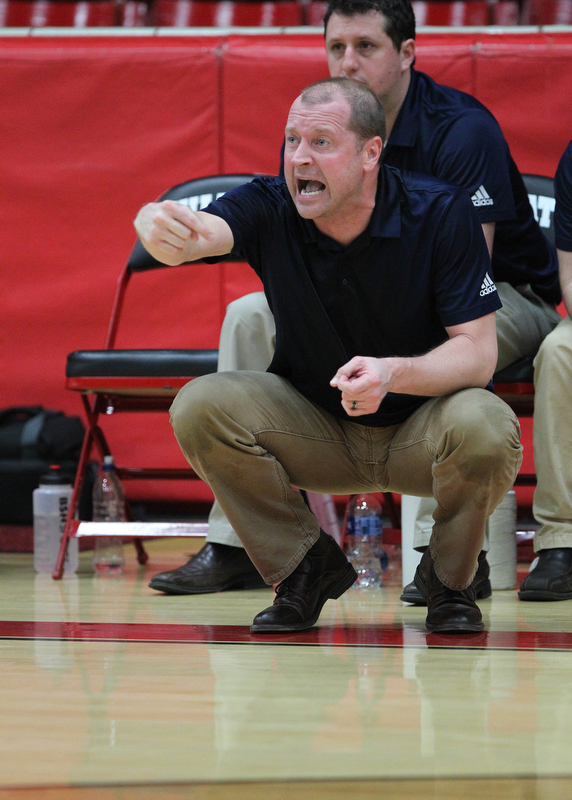 McDonald head coach Jeff Rasile yells out a play during the second half of Tuesday nights matchup at Struthers Field House.  Dustin Livesay  |  The Vindicator  2/20/18 Struthers