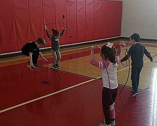 Joshua Dixon Elementary School students in Columbiana recently participated in Jump Rope for Heart, an American Heart Association fundraising event. Jump ropes, a trampoline and noodles students could jump over were some of the activities offered during gym class. In total, 103 students participated in the weeklong event. The school set its fundraising goal at $5,500. As of Feb. 5, $3,064 had been raised. Donations will be collected until Friday.
