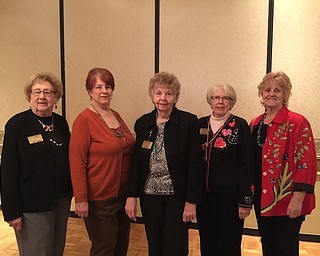 General Federation of Women’s Clubs Ohio Warren Junior Women’s League served as hostesses for the February meeting of Warren City Federation at Ciminero’s Banquet Center in Niles. League members in attendance were, from left, Carol Batchelder, Peggy Boyd, Eddie Wolcott, Sue Smith and Margaret Petrosky. Jim Valesky from the Warren Heritage Center was the guest speaker, and community outreach of the month was the collection of hats, gloves, scarves and socks for the “Scarves of Love” project. Any women’s organization or individual ladies interested in seeking membership in the organization should call Peggy Boyd, membership chairwoman, at 330-856-5398. The league meets the second Tuesday of each month, September through May.