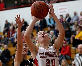 Columbiana's Alexis Cross (20) goes up for a layup past McDonald's Maddy Howard (14) during the first half of an OHSAA Sectional Final, Saturday, Feb. 24, 2018, in Columbiana...(Nikos Frazier | The Vindicator)