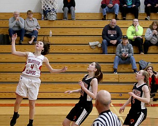 Columbiana's Kayla Muslovki (4) watches her layup go into the basket during the first half of an OHSAA Sectional Final, Saturday, Feb. 24, 2018, in Columbiana...(Nikos Frazier | The Vindicator)