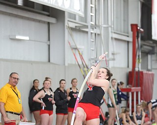 Youngstown pole vaulter Denise Machamer during the first day of the 2018 Horizon League Indoor Championships, Saturday, Feb. 24, 2018, in Youngstown...(Nikos Frazier | The Vindicator)