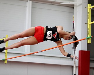 Youngstown pole vaulter Caitlyn Trebella clears the bar during the first day of the 2018 Horizon League Indoor Championships, Saturday, Feb. 24, 2018, in Youngstown...(Nikos Frazier | The Vindicator)