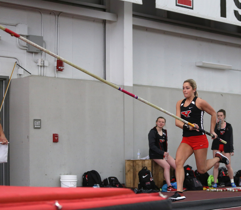 Youngstown pole vaulter Shelby Marken during the first day of the 2018 Horizon League Indoor Championships, Saturday, Feb. 24, 2018, in Youngstown...(Nikos Frazier | The Vindicator)