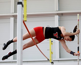 Youngstown pole vaulter Rachel Hart clears the bar during the first day of the 2018 Horizon League Indoor Championships, Saturday, Feb. 24, 2018, in Youngstown...(Nikos Frazier | The Vindicator)