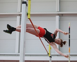 Youngstown pole vaulter Katlyn Griffie clears the bar during the first day of the 2018 Horizon League Indoor Championships, Saturday, Feb. 24, 2018, in Youngstown...(Nikos Frazier | The Vindicator)