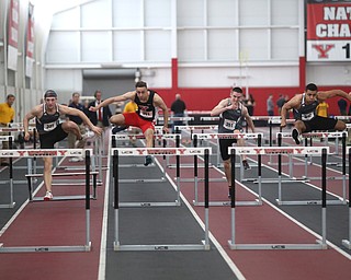 Youngstown's Tim Holzaphel run's the prelim Men's 60 meter hurdles during the first day of the 2018 Horizon League Indoor Championships, Saturday, Feb. 24, 2018, in Youngstown...(Nikos Frazier | The Vindicator)