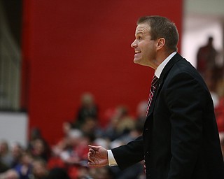 Youngstown State head coach John Barnes reacts to a play during the second half of a NCAA Horizon League college basketball game, Saturday, Feb. 24, 2018, in Youngstown...(Nikos Frazier | The Vindicator)