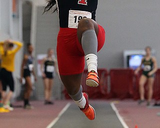YOUNGSTOWN, OHIO - FEBRUARY 24, 2018: 2018 Horizon League Indoor Track & Field Championships-  YSU Penguins' Chandler Killins (199) jumps to a 7th place finish in the long jump at Watson and Tressel Training Site, YSU, Youngstown, OH.  MICHAEL G. TAYLOR | THE VINDICATOR