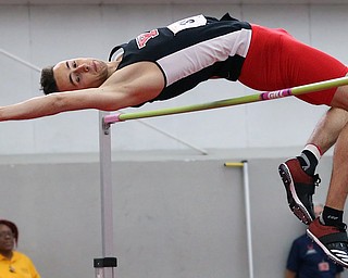 YOUNGSTOWN, OHIO - FEBRUARY 24, 2018: 2018 Horizon League Indoor Track & Field Championships-  YSU Penguins' Tim Holzapfel (361) clears 2.06m to set the league championship Heptathlon high jump record at Watson and Tressel Training Site, YSU, Youngstown, OH.  MICHAEL G. TAYLOR | THE VINDICATOR