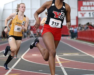 YOUNGSTOWN, OHIO - FEBRUARY 24, 2018: 2018 Horizon League Indoor Track & Field Championships-  YSU Penguins' Teneisha Myers (213) qualifies for the women's 400m final at Watson and Tressel Training Site, YSU, Youngstown, OH.  MICHAEL G. TAYLOR | THE VINDICATOR