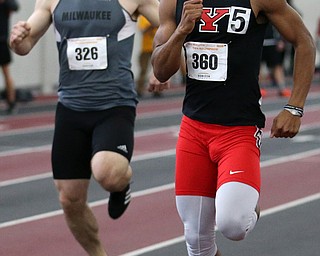 YOUNGSTOWN, OHIO - FEBRUARY 24, 2018: 2018 Horizon League Indoor Track & Field Championships-  YSU Penguins' Collin Harden (360) qualifies for the men's 400m final at Watson and Tressel Training Site, YSU, Youngstown, OH.  MICHAEL G. TAYLOR | THE VINDICATOR.