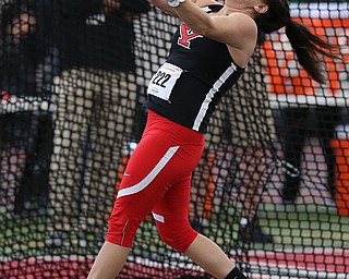 YOUNGSTOWN, OHIO - FEBRUARY 24, 2018: 2018 Horizon League Indoor Track & Field Championships-  YSU Penguins' Alyssa Wright (222) throws in the weight throw at Watson and Tressel Training Site, YSU, Youngstown, OH.  MICHAEL G. TAYLOR | THE VINDICATOR