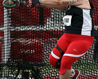 YOUNGSTOWN, OHIO - FEBRUARY 24, 2018: 2018 Horizon League Indoor Track & Field Championships-  YSU Penguins' Jaynee Corbett (190) throws 60'2" to capture 1st place in the weight throw at Watson and Tressel Training Site, YSU, Youngstown, OH.  MICHAEL G. TAYLOR | THE VINDICATOR