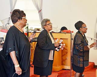Scott Williams - The Vindicator - Members of the praise team from Beulah Baptist Church; (left to right) Geraldine Simmons; Debra Decembly; and Brenda Logan sing to the congregation prior to a speech by Rev. Henry McNeil on Sunday February 25, 2018.