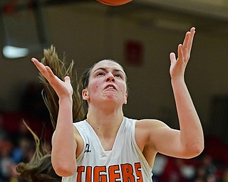 AUSTINTOWN, OHIO - FEBRUARY 26, 2018: Howland's Kamryn Buckley looks the ball into her hands for the easy rebound during the first half of their OHSAA district tournament game at Fitch High School. Howland won 35-24. DAVID DERMER | THE VINDICATOR