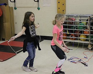 Neighbors | Abby Slanker.Two Hilltop Elementary School fourth-grade students teamed up to jump rope together during the American Heart Association’s Jump Rope for Heart on Feb. 8.