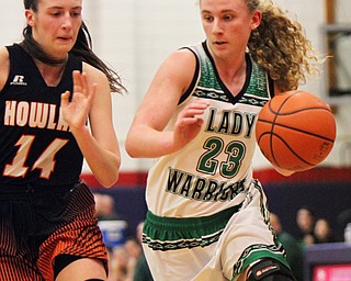 William D. Lewis The Vindicator  West Branch's KaylaHovorka(23) and Howland'sKendyl Buckley(14)) 3-1-18 at Fitch.