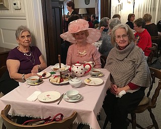 Warren Women’s Club recently hosted a Victorian tea at its historic home on North Park Avenue. Guests were served traditional high-tea sandwiches, fresh fruit, sweets and scones with clotted cream and jam, and door prizes were awarded. The tea was a fundraiser for the club and will become an annual event. The purpose of the club is to engage in civic and social activities, to encourage and promote good citizenship, to foster the welfare and progress of women’s organizations in Warren and Trumbull County and to own real estate. For information on becoming a member, call Kay James, membership chairwoman, at 330-539-5708. Above, from left, are tea attendees Janet Vogt, Holly Jo Paisley and Alice Cosgrove.