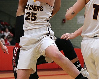 STRUTHERS, OHIO - MARCH 3, 2018:  South Range's DaniVuletich (25) battles for the rebound with Salem's Echo Mayer-Kutz (21) during the 1st qtr at Struthers High School, Struthers' Fieldhouse.  MICHAEL G. TAYLOR | THE VINDICATOR