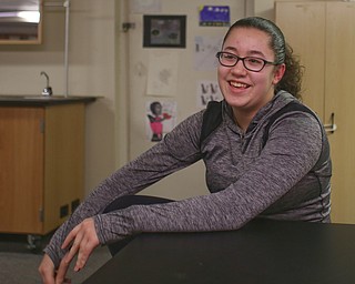 Nina Dill talks at the Montessori School of the Mahoning Valley in Youngstown about returning to The Vindicator Regional Spelling Bee for the fourth time.  Nina said although she's excited to go to the bee once again, she was disappointed she didn't win last year.

Photo by Nikos Frazier - The Vindicator.