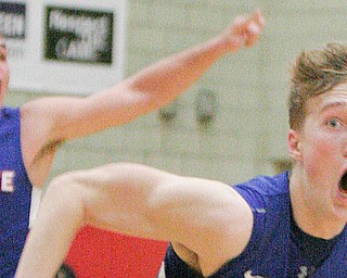 William D. Lewis The Vindicator Western Reserve's Jack Cappabianca(34) and Kade Hilles(24) react after Hilles scored winning bucket defeating McDonald at Struthers 3-5-18.