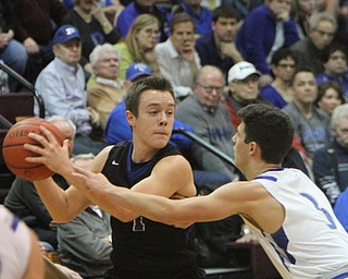 William D. Lewis The Vindicator Lakeview's Daniel Evans (1) keeps the ball from Poland's Braeden O'Shaugnessey(3) during 3-7-18 action at Boardman.