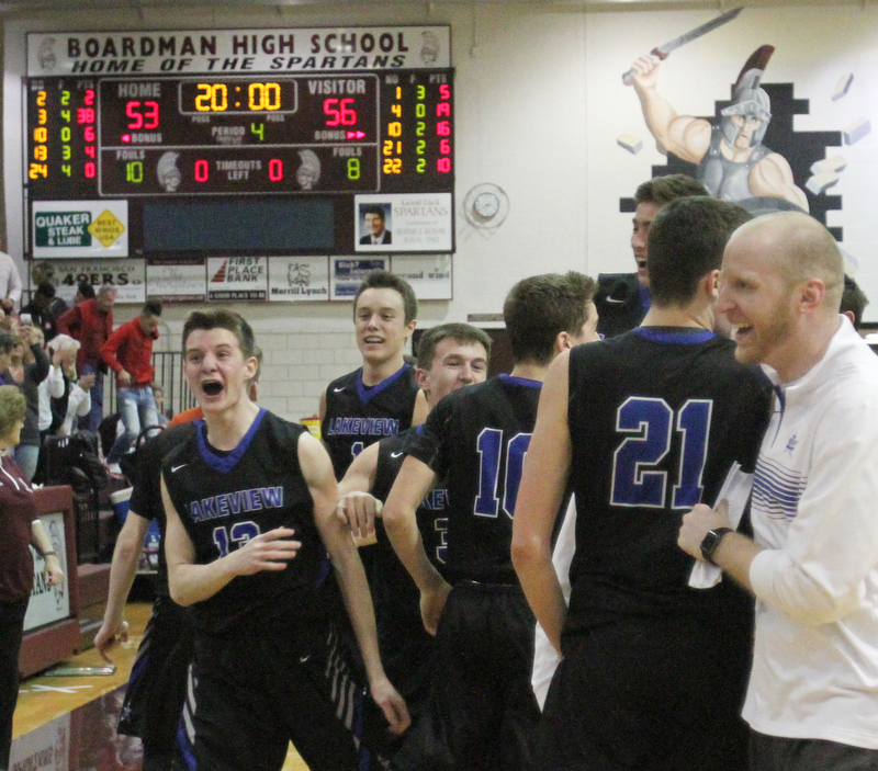 William D. Lewis The Vindicator Lakeview players celebrate after defeating Poland 3-7-18  at Boardman.