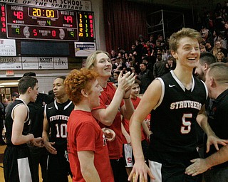 William D. Lewis The Vindicator Struther's Carson Ryan (5) reacts after defeating Howland   3-8-18  at Boardman.