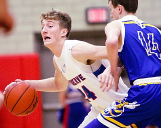 William D. Lewis the Vindicator  WR's Kade Hilles(24) drives around East Canton's Dallas Moldovan(14) at Struthers 3-9-18.