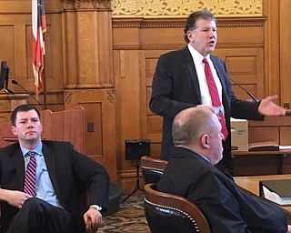 Chris Becker, assistant Trumbull County prosecutor, makes his closing argument this morning in the aggravated murder trial of Austin Burke, in Trumbull County Common Pleas Court.