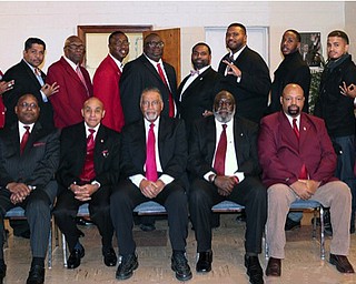 Above, members of the Youngstown Alumni Chapter of Kappa Alpha Psi, seated, from left, are Charles Mickens, Willard Boyd, Vernon Brown, James Harvey and Nathan Thompson. Standing are Jerome Parm, Guy Sebastian, Ben McGee, Eddie Howard, the Rev. Lewis Macklin, James Gibbs, Michael Robinson, Tyler Brentley, Tyshon Coleman and Toussaint Blake. Other members include Harold Adams, Dr. Robert Collins, Lonnie Dotson, Sylvester Jackson, Larry Phelps, Richard Seawood, Don Terrell, James Torbert, Julian Walker and TyJuan Young.