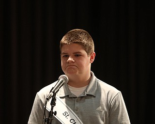             ROBERT  K. YOSAY | THE VINDICATOR..The 85th Spellling Bee at YSU and Kilcawley Center - 44 spellers came  down to  Mackenzie Sambroak 5th grader from Roosevelt Elementary in McDonald...St Christine  Hayen Dorian 8th Grade St Christies .. shows his displeasure - after missing a word