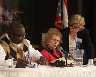             ROBERT  K. YOSAY | THE VINDICATOR..The 85th Spellling Bee at YSU and Kilcawley Center - 44 spellers came  down to  Mackenzie Sambroak 5th grader from Roosevelt Elementary in McDonald...judges Rev Lewis Macklin  - Carol Ryan and Mary Kay Earnhart