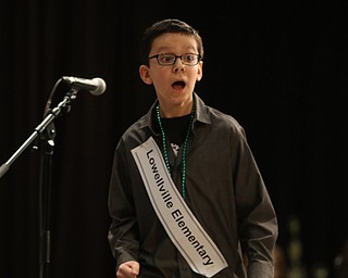             ROBERT  K. YOSAY | THE VINDICATOR..The 85th Spellling Bee at YSU and Kilcawley Center - 44 spellers came  down to  Mackenzie Sambroak 5th grader from Roosevelt Elementary in McDonald...Yep i did it as Kyle England reacts