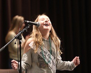             ROBERT  K. YOSAY | THE VINDICATOR..The 85th Spellling Bee at YSU and Kilcawley Center - 44 spellers came  down to  Mackenzie Sambroak 5th grader from Roosevelt Elementary in McDonald... Mackenzie Sambroak 5th grader from Roosevelt Elementary in McDonald. reacts to the winning championship word